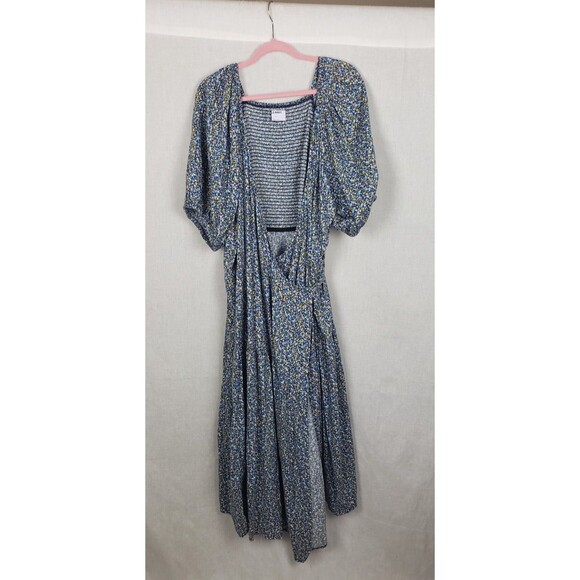 Old Navy Dresses & Skirts - Old‎ Navy Midi Wrap Dress 4X Blue Floral Ditsy Puff Sleeves Cottagecore Tiered